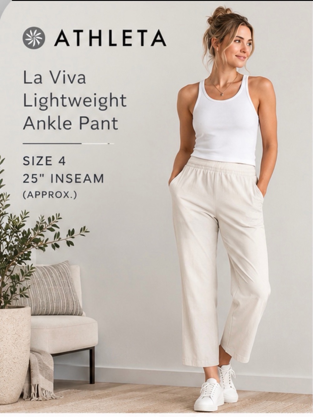 Athleta Lightweight Ankle Pants Size 4 Cream